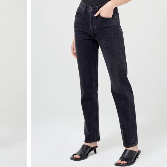 Agolde Denim - AGOLDE LANA MID RISE FULL LENGTH STRAIGHT In color Conduct (washed Black)